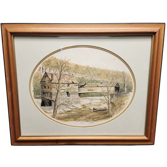 Vintage Howard Fain “King’s Mill” 1976 #291/500 Signed Framed Print Oval Matte
